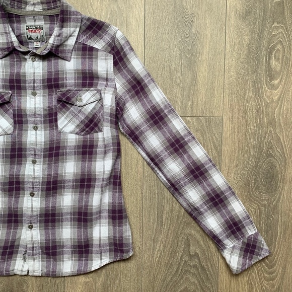 TNA Aritzia Women's Button Down Shirt Plaid Flannel Shirt Classic Purple Size S - Picture 8 of 16